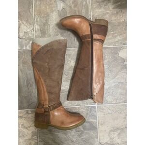Roan Bed Stu Karolus Riding Boots Womens 6.5 Pecan Leather Harness Moto Side Zip